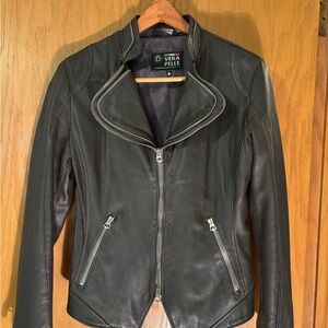 Vera Pelle Women's Gray Leather Jacket